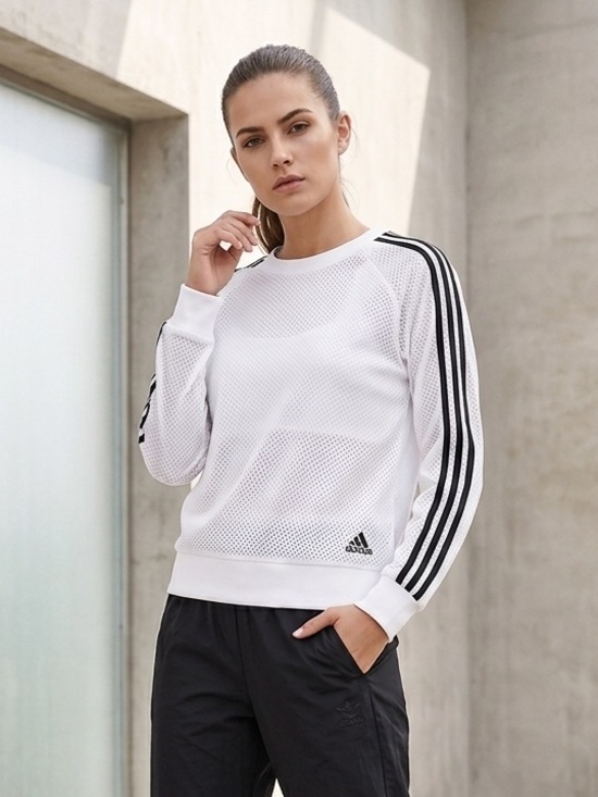 adidas Pants - Adidas White Mesh 3-Stripe Long Sleeve Sweatshirt Pullover Size Small